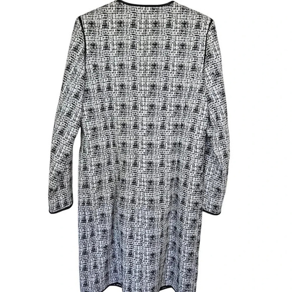 Calvin Klein White Black Printed Jacket Faux-Leather-Trim Long Duster Size 8 - Picture 9 of 13